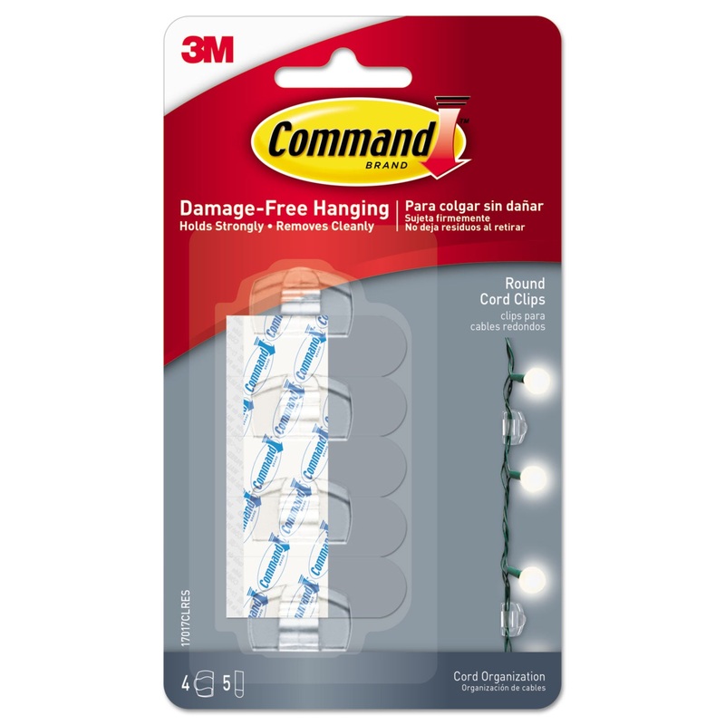 CORD CLIP, ROUND, WITH ADHESIVE, 0.75″W, CLEAR, 4/PACK