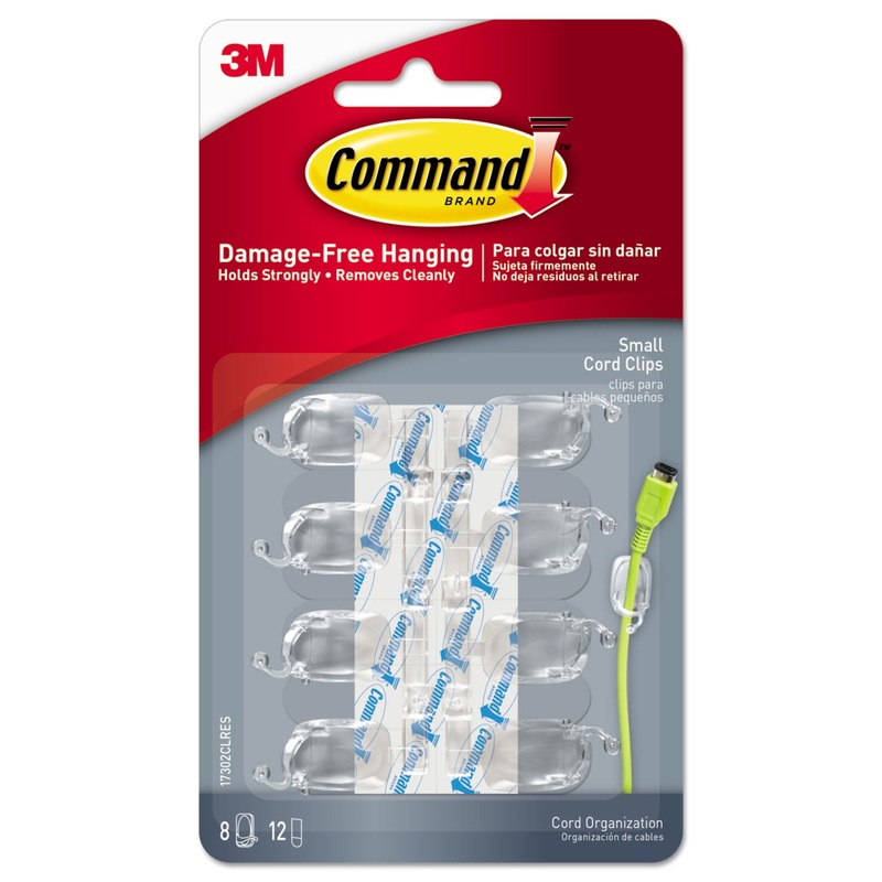 CORD CLIP, SMALL, WITH ADHESIVE, 0.5″W, CLEAR, 8/PACK