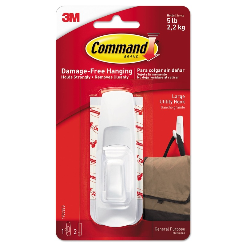 GENERAL PURPOSE HOOKS, LARGE, 5 LB CAP, WHITE, 1 HOOK AND 2 STRIPS/PACK