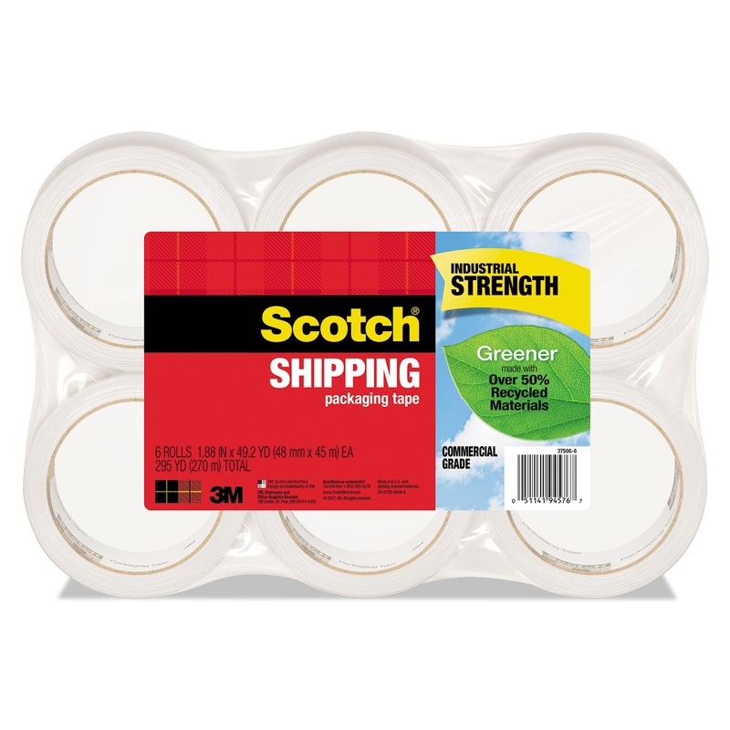 GREENER COMMERCIAL GRADE PACKAGING TAPE, 3″ CORE, 1.88″ X 49.2 YDS, CLEAR, 6/PACK