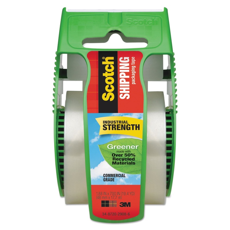 GREENER COMMERCIAL GRADE PACKAGING TAPE WITH DISPENSER, 1.5″ CORE, 1.88″ X 58.33 FT, CLEAR