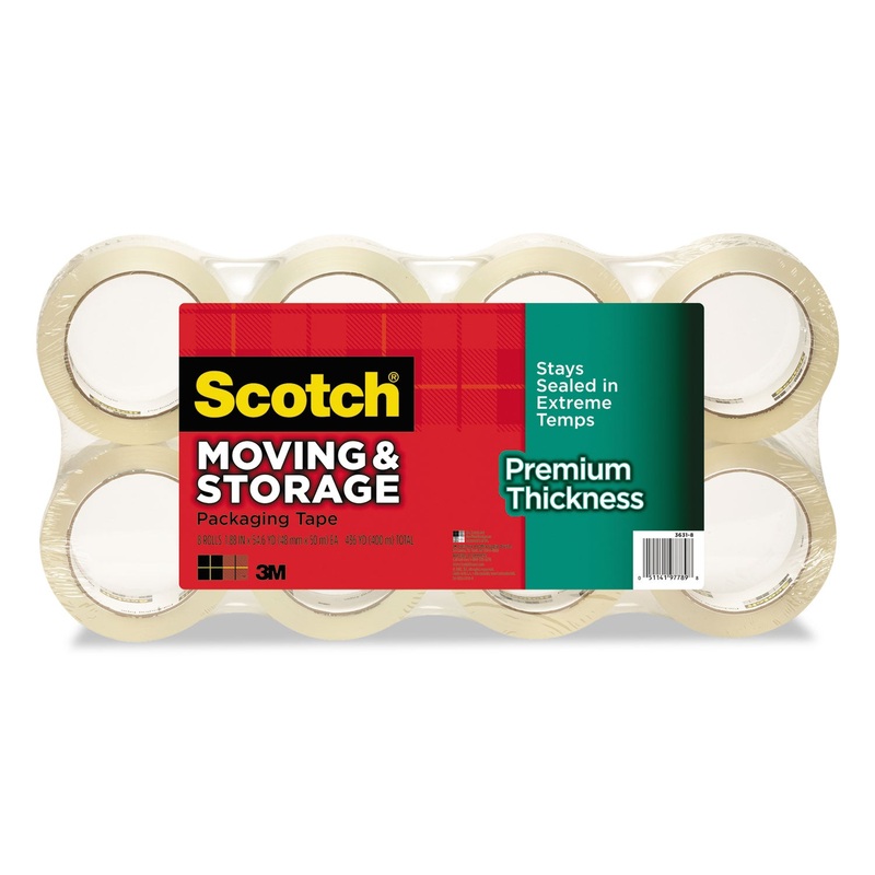 MOVING AND STORAGE PACKAGING TAPE – PREMIUM THICKNESS, 3″ CORE, 1.88″ X 60 YDS, CLEAR, 8/PACK