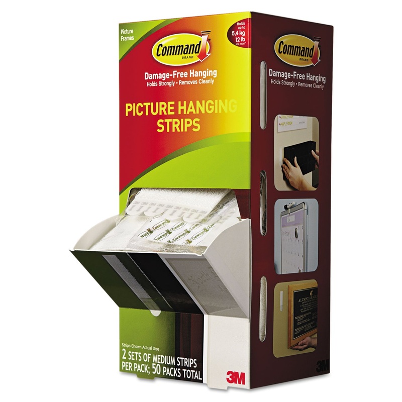 PICTURE HANGING STRIPS, CABINET PACK, REMOVABLE, 0.75″ X 2.75″, WHITE, 4/SET, 50 SETS/CARTON