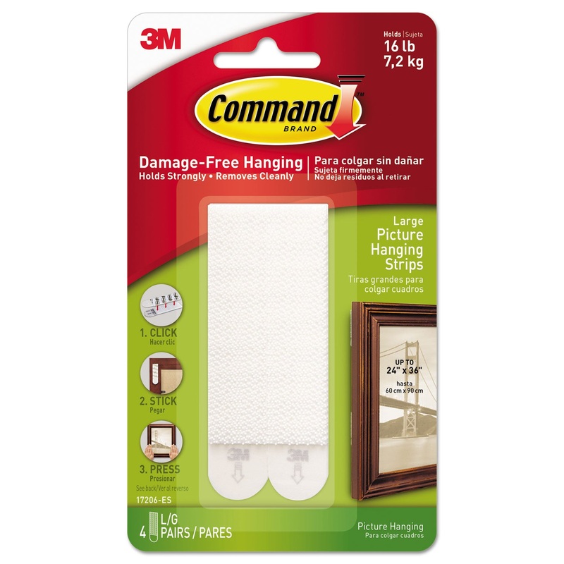 PICTURE HANGING STRIPS, REMOVABLE, 0.5″ X 3.63″, WHITE, 4 PAIRS/PACK
