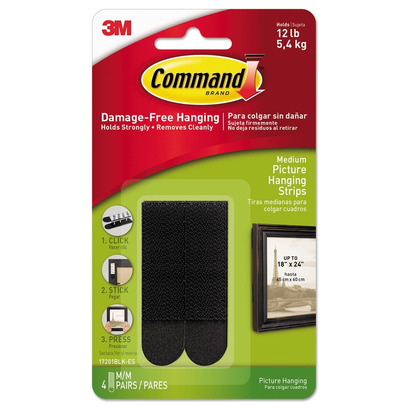 PICTURE HANGING STRIPS, REMOVABLE, 0.75″ X 2.75″, BLACK, 4 PAIRS/PACK