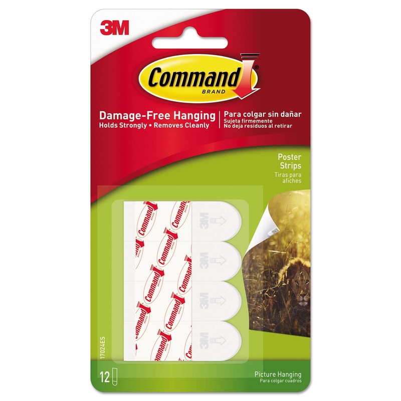 POSTER STRIPS, 5/8″ X 1 3/4″, WHITE, 12/PACK