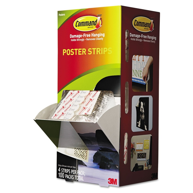 POSTER STRIPS, 5/8″ X 1 3/4″, WHITE, 4/PACK, 100 PACKS/CARTON