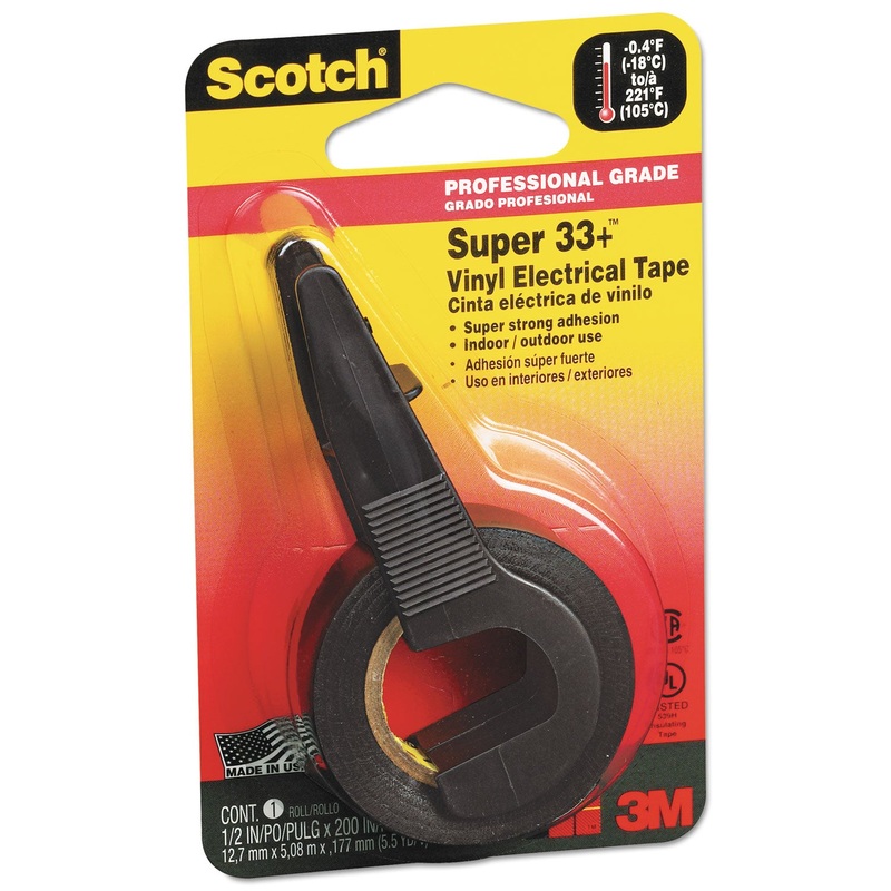 SUPER 33+ VINYL ELECTRICAL TAPE, 1″ CORE, 0.5″ X 5.5 YDS, BLACK
