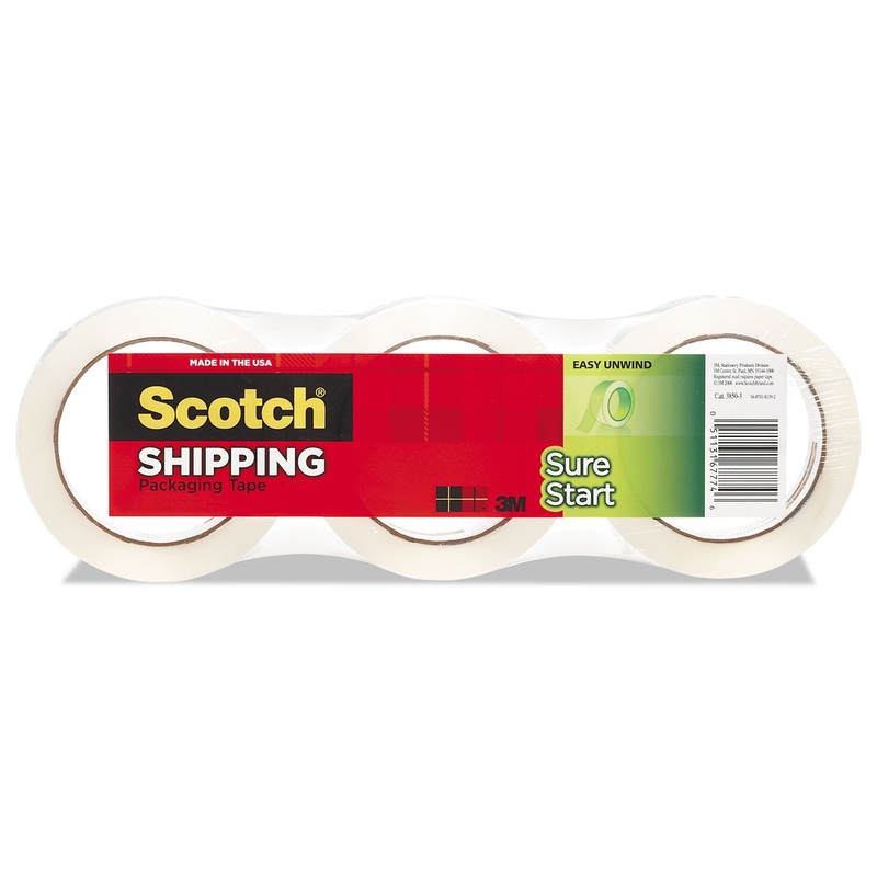 SURE START PACKAGING TAPE, 3″ CORE, 1.88″ X 54.6 YDS, CLEAR, 3/PACK