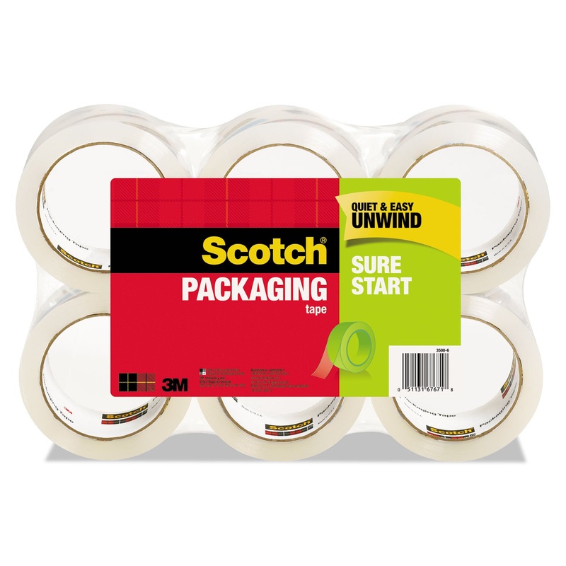 SURE START PACKAGING TAPE, 3″ CORE, 1.88″ X 54.6 YDS, CLEAR, 6/BOX