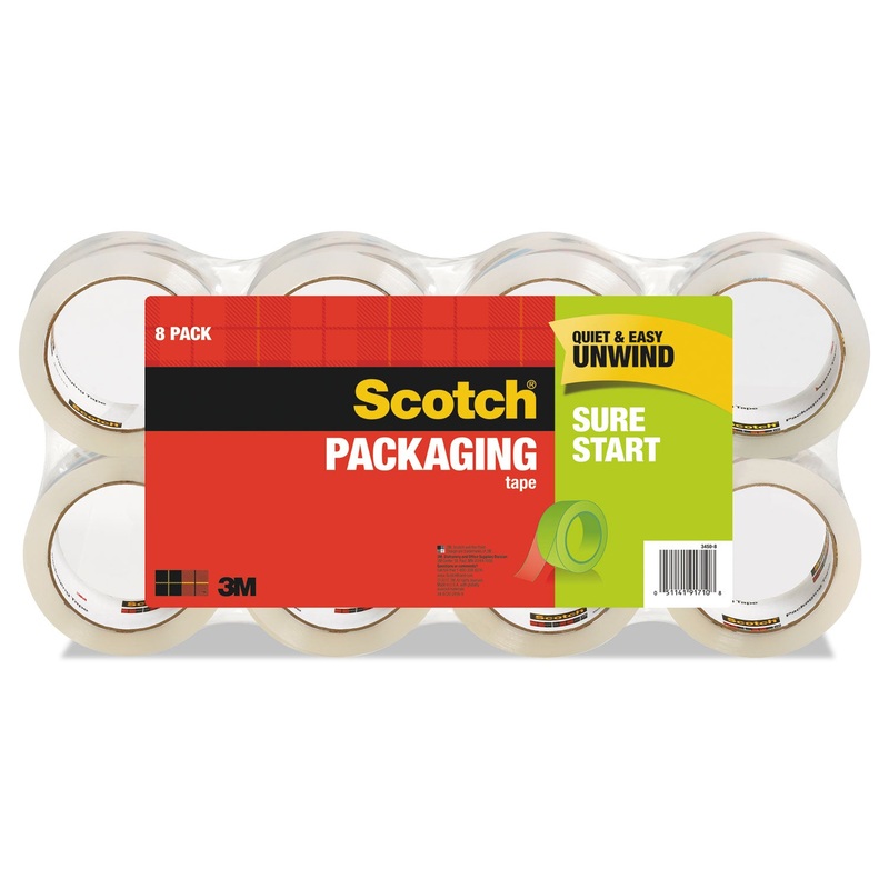 SURE START PACKAGING TAPE, 3″ CORE, 1.88″ X 54.6 YDS, CLEAR, 8/PACK