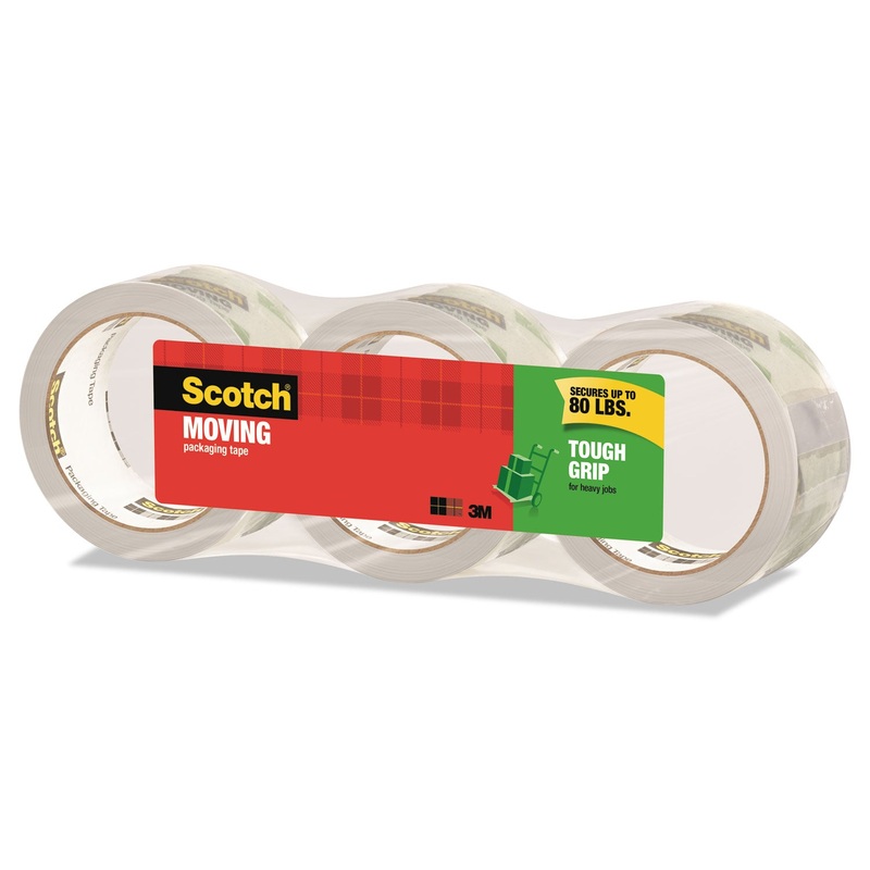 TOUGH GRIP MOVING PACKAGING TAPE, 3″ CORE, 1.88″ X 38.2 YDS, CLEAR, 3/PACK