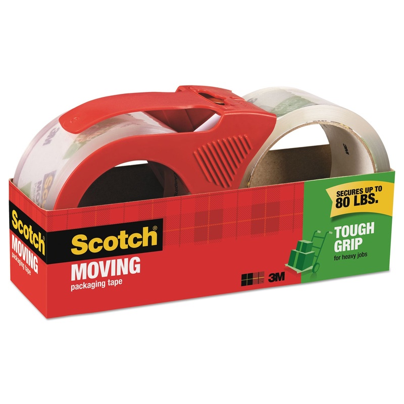 TOUGH GRIP MOVING PACKAGING TAPE, 3″ CORE, 1.88″ X 54.6 YDS, CLEAR, 2/PACK