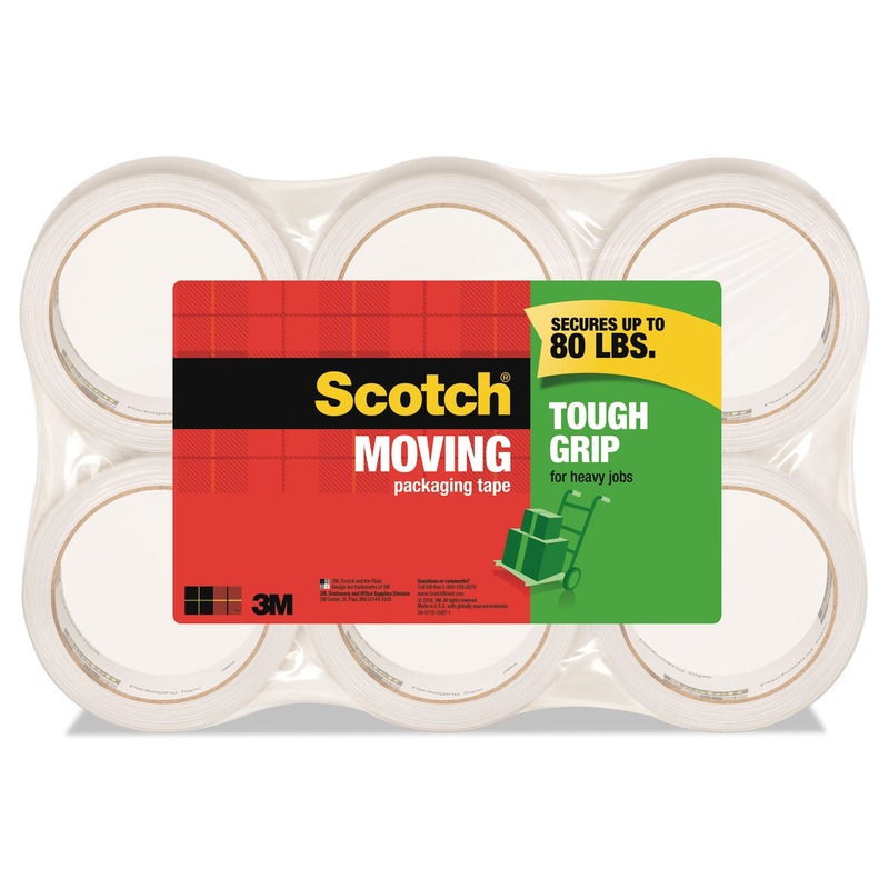 TOUGH GRIP MOVING PACKAGING TAPE, 3″ CORE, 1.88″ X 54.6 YDS, CLEAR, 6/PACK