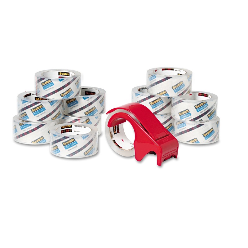 3850 HEAVY-DUTY PACKAGING TAPE WITH DP300 DISPENSER, 3″ CORE, 1.88″ X 54.6 YDS, CLEAR, 12/PACK