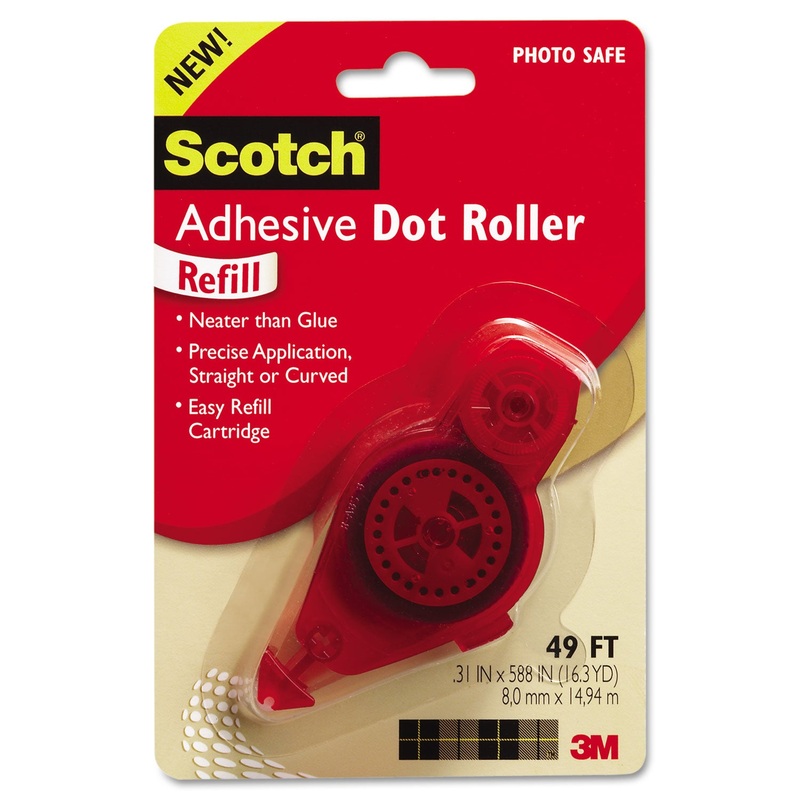 ADHESIVE DOT ROLLER REFILL, 0.3″ X 49 FT, DRIES CLEAR