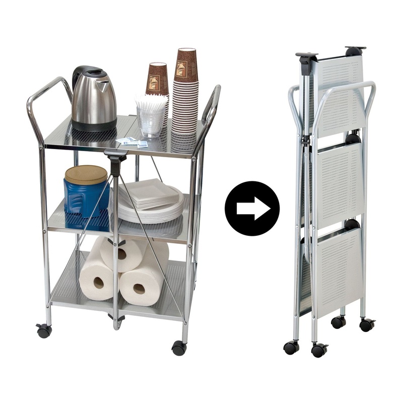 CLICK-N-FOLD DUAL HANDLE SERVICE CART, 18.31W X 23.63D X 36.63H, CHROME