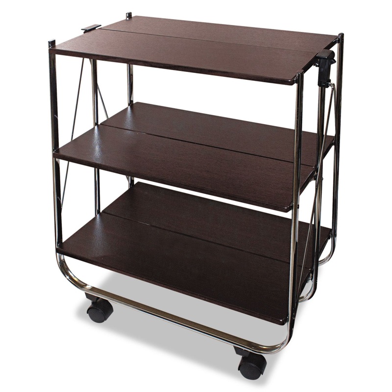 CLICK-N-FOLD UTILITY CART, 26.5W X 15.75D X 31.5H, CHROME/BROWN