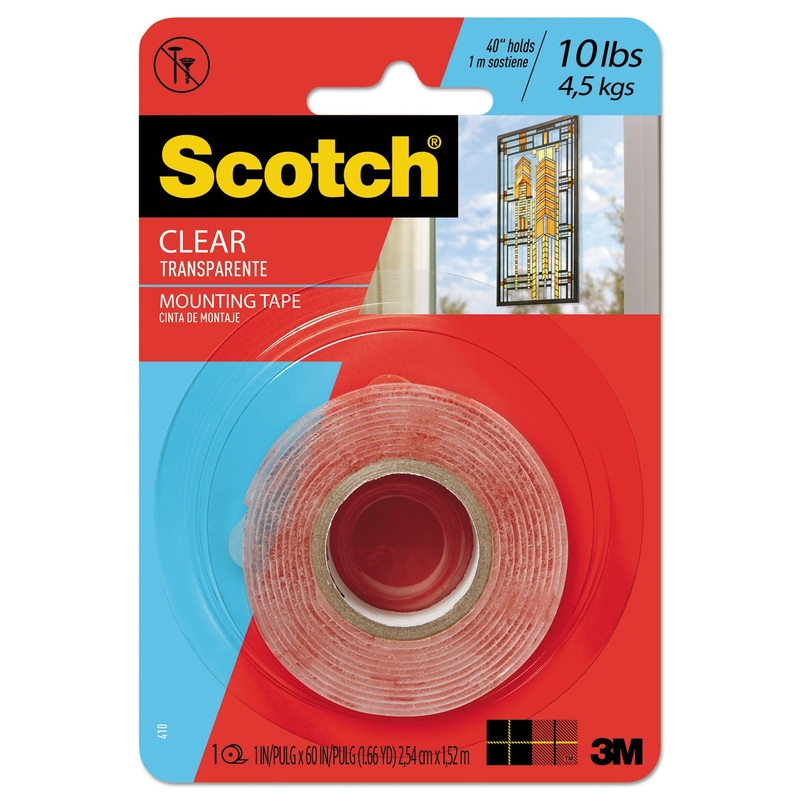Double-Sided Mounting Tape, Industrial Strength, 1″ X 60″, Clear/red Liner