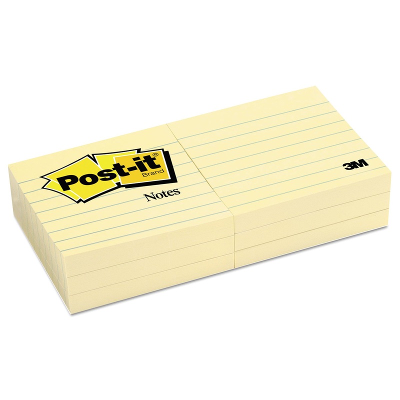 Original Pads In Canary Yellow, 3 X 3, Lined, 100-Sheet, 6/pack
