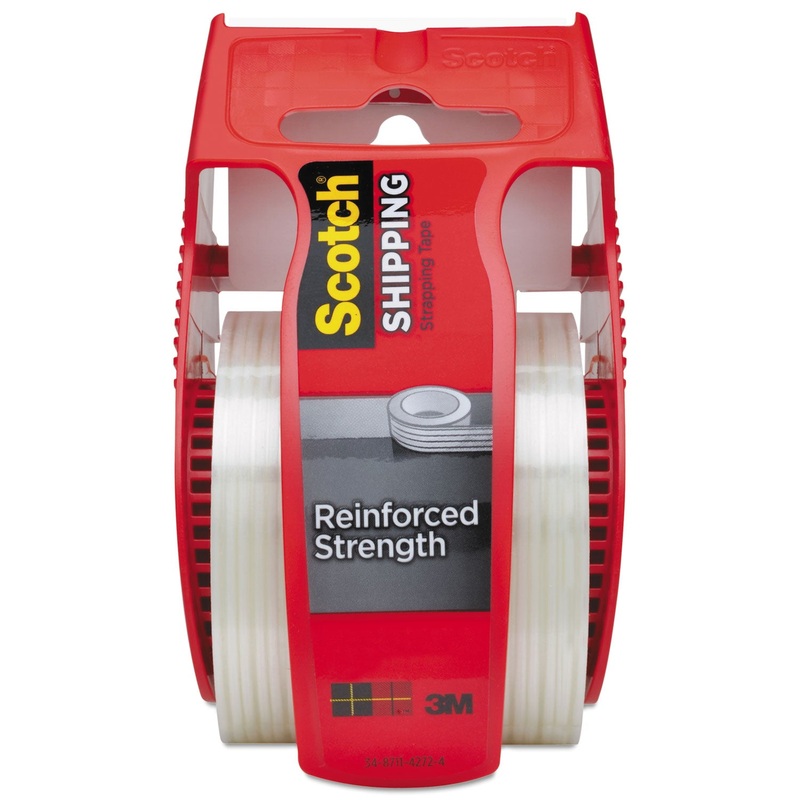REINFORCED STRENGTH SHIPPING AND STRAPPING TAPE IN DISPENSER, 1.5″ CORE, 1.88″ X 10 YDS, CLEAR