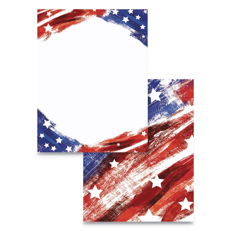 PRE-PRINTED PAPER, 28LB, 8.5 X 11, RED/WHITE/BLUE, 100/PACK