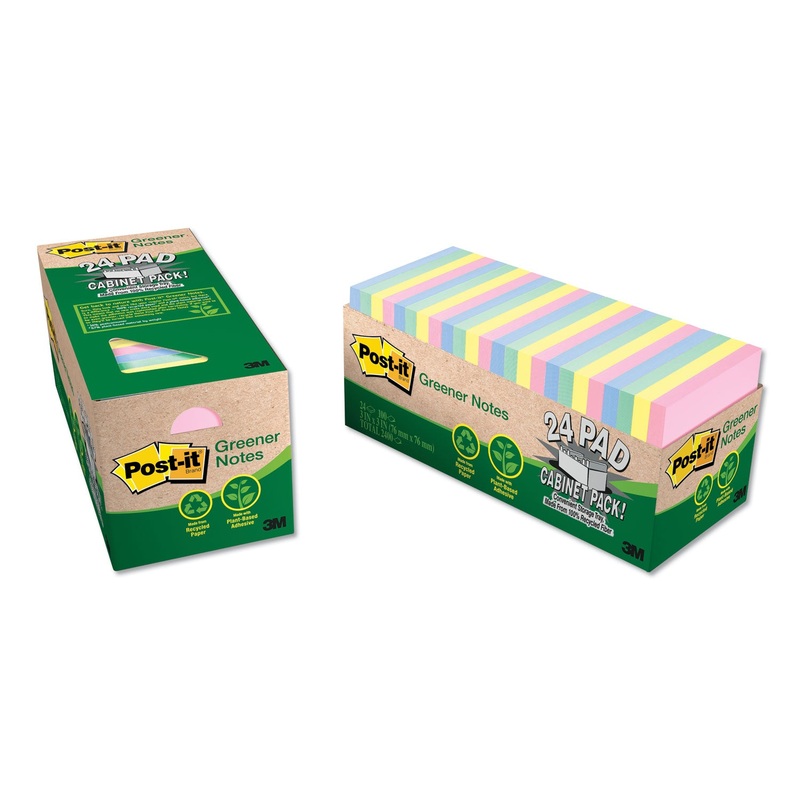 Recycled Note Pad Cabinet Pack, 3 X 3, Assorted Helsinki Colors, 75-Sheet, 24/pk