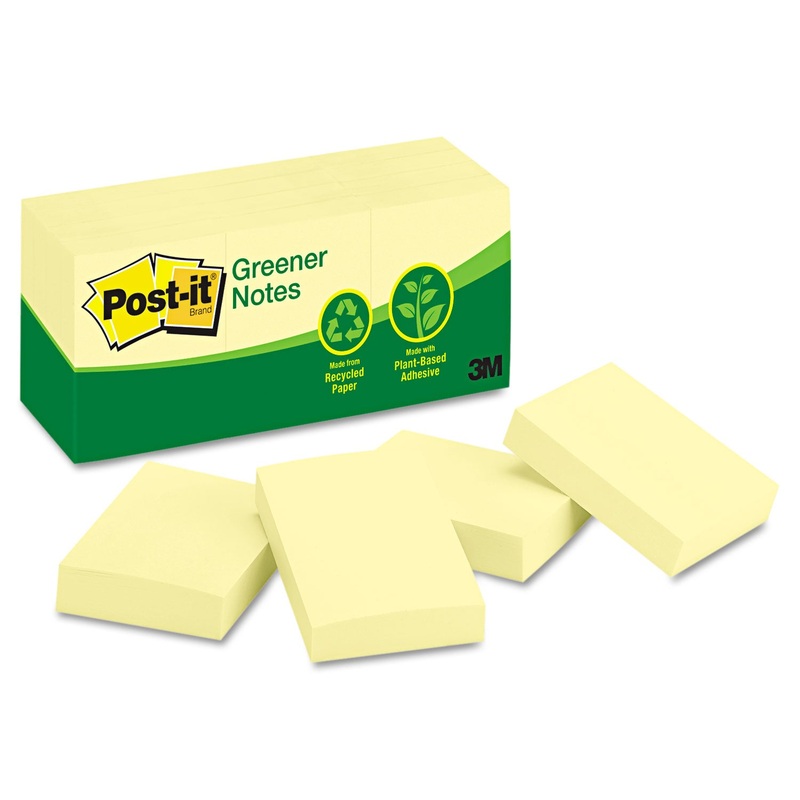 Recycled Note Pads, 1 1/2 X 2, Canary Yellow, 100-Sheet, 12/pack