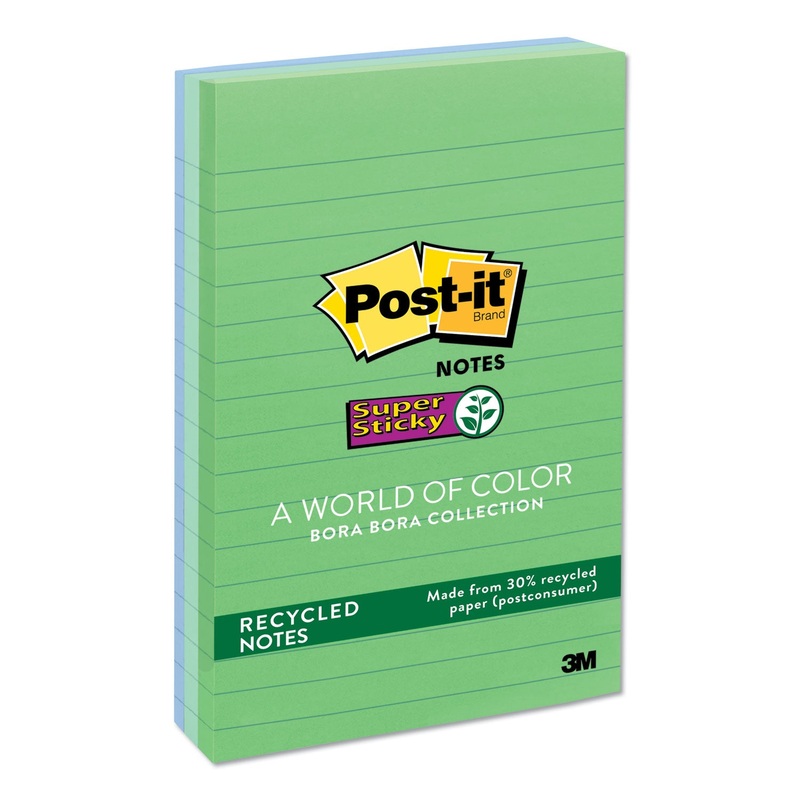 Recycled Notes In Bora Bora Colors, Lined, 4 X 6, 90-Sheet, 3/pack