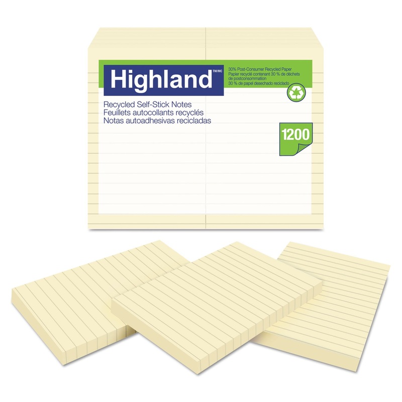 Recycled Self Stick Notes, 4 X 6, Yellow, 100 Sheets/pad, 12 Pads/pack