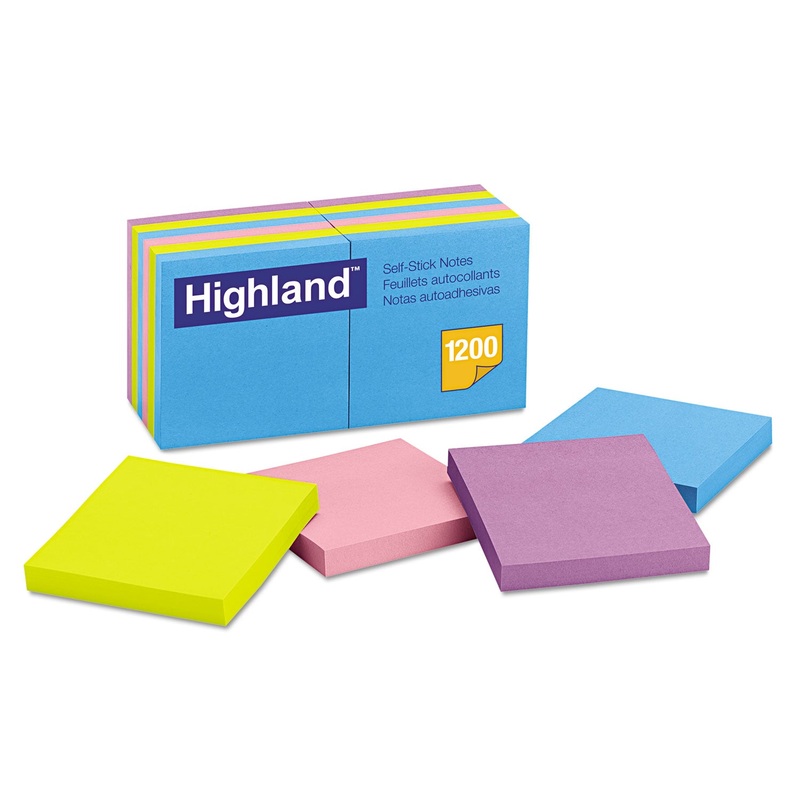 Self-Stick Notes, 3 X 3, Assorted Bright, 100-Sheet, 12/pack