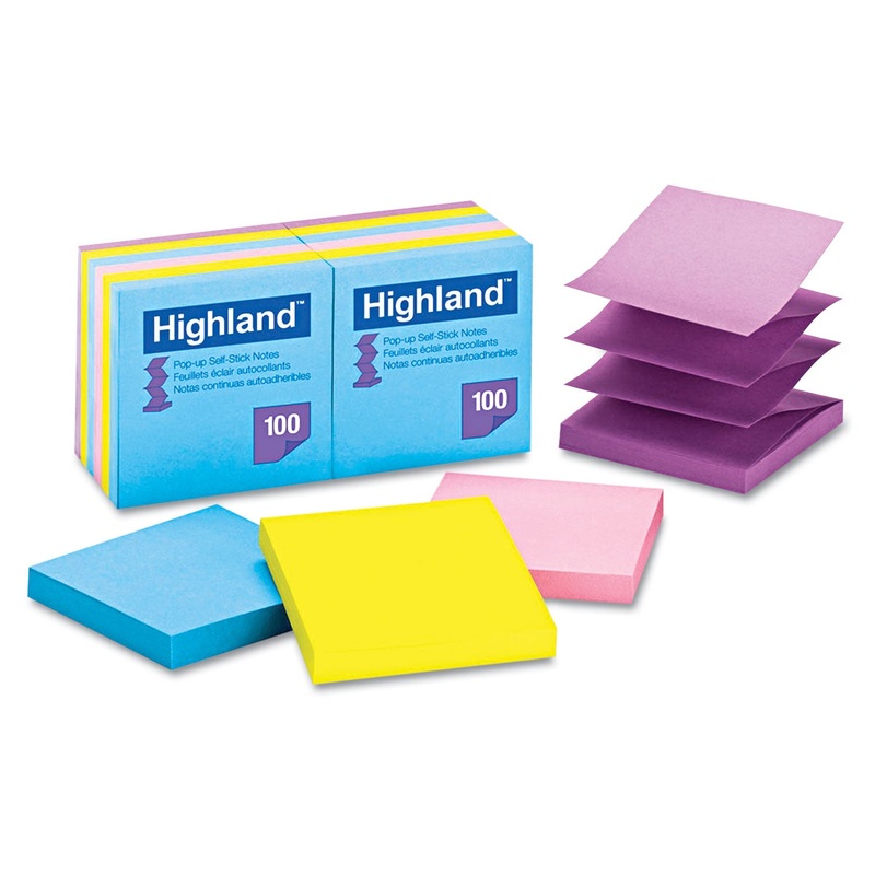 Self-Stick Pop-Up Notes, 3 X 3, Assorted Bright, 100-Sheet, 12/pack