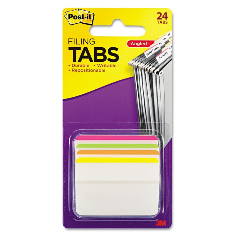 2″ ANGLED TABS, LINED, 1/5-CUT TABS, ASSORTED BRIGHTS, 2″ WIDE, 24/PACK