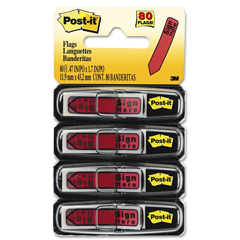 Arrow Message 1/2″ Page Flags In Dispenser, “sign Here”, Red, 80/pack