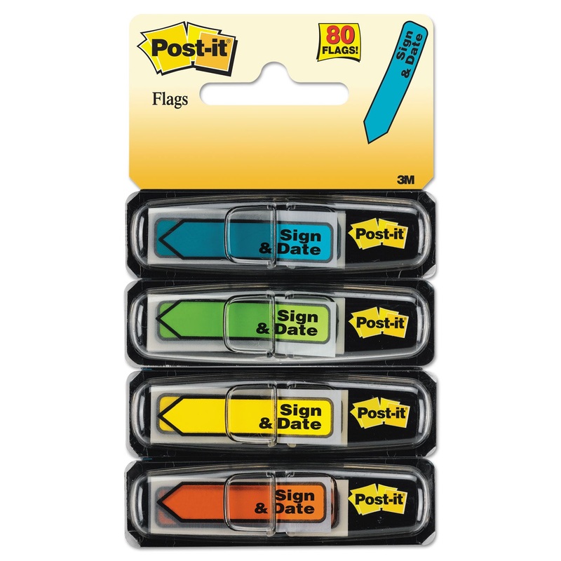 ARROW MESSAGE 1/2″ PAGE FLAGS, SIGN & DATE, 4 PRIMARY COLORS, 20/DISP, 4 DISP/PK