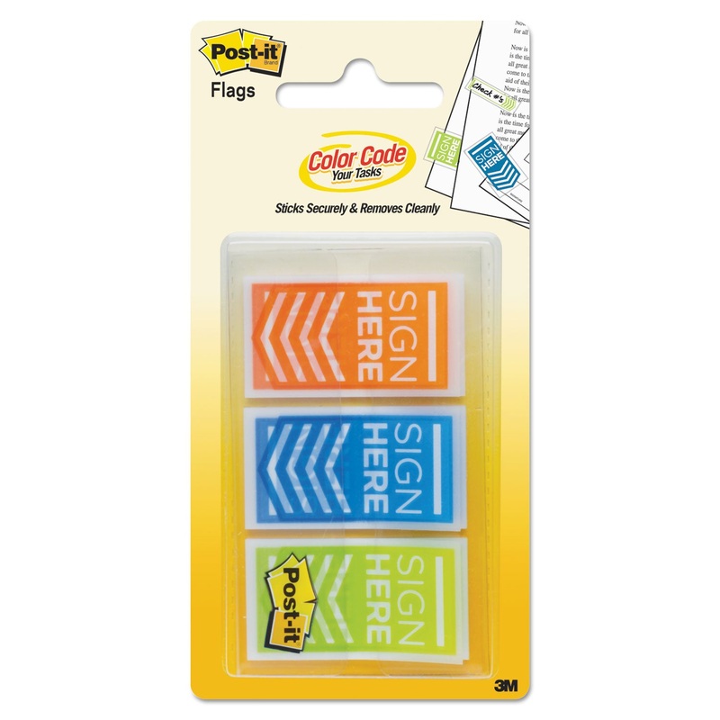 Arrow Message 1″ Page Flags, “sign Here”, Blue/lime/orange, 60/pack
