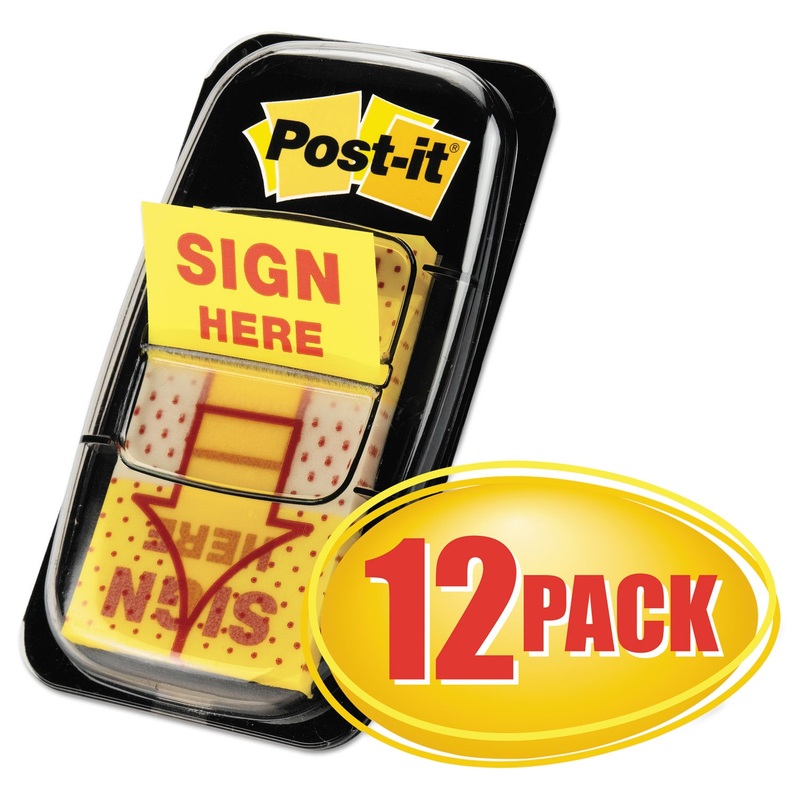 ARROW MESSAGE 1″ PAGE FLAGS, SIGN HERE, YELLOW, 50/DISPENSER, 12 DISPENSERS/PK