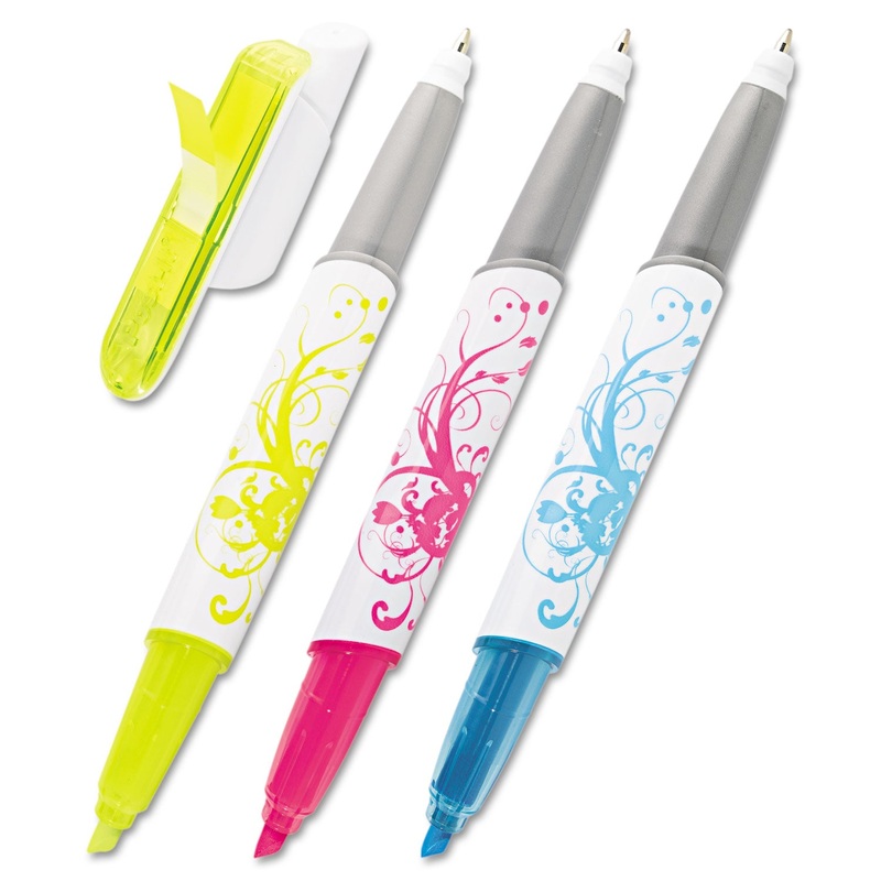 FLAG + HIGHLIGHTER & PEN, CHISEL/CONICAL TIP, ASSORTED COLORS, 3/PACK