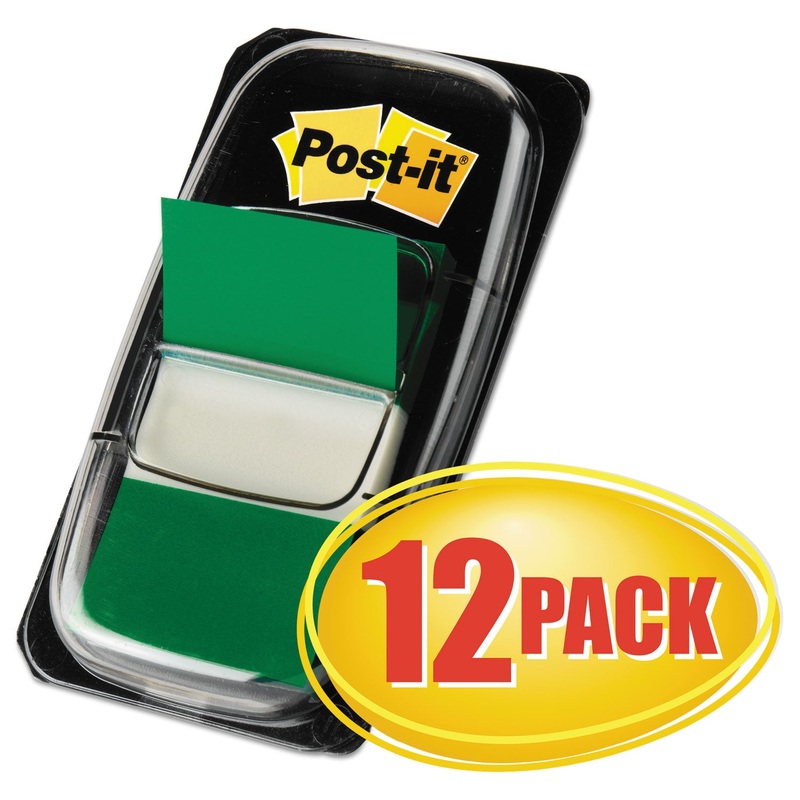 Marking Page Flags In Dispensers, Green, 50 Flags/dispenser, 12 Dispensers/pack