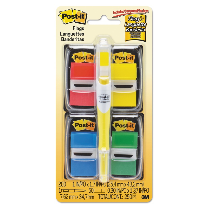 Page Flag Value Pack, Assorted, 200 1″ Flags + Highlighter With 50 1/2″ Flags