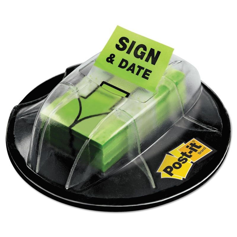 Page Flags In Dispenser, “sign & Date”, Bright Green, 200 Flags/dispenser