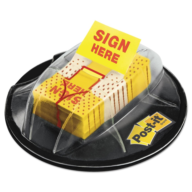 Page Flags In Dispenser, “sign Here”, Yellow, 200 Flags/dispenser