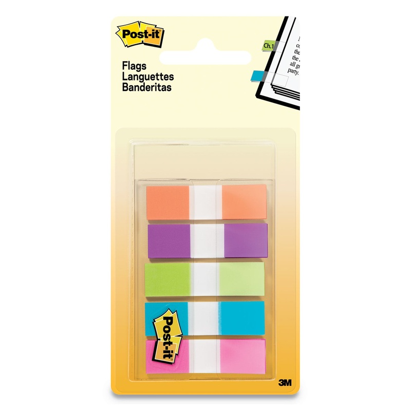 PAGE FLAGS IN PORTABLE DISPENSER, ASSORTED BRIGHTS, 5 DISPENSERS, 20 FLAGS/COLOR