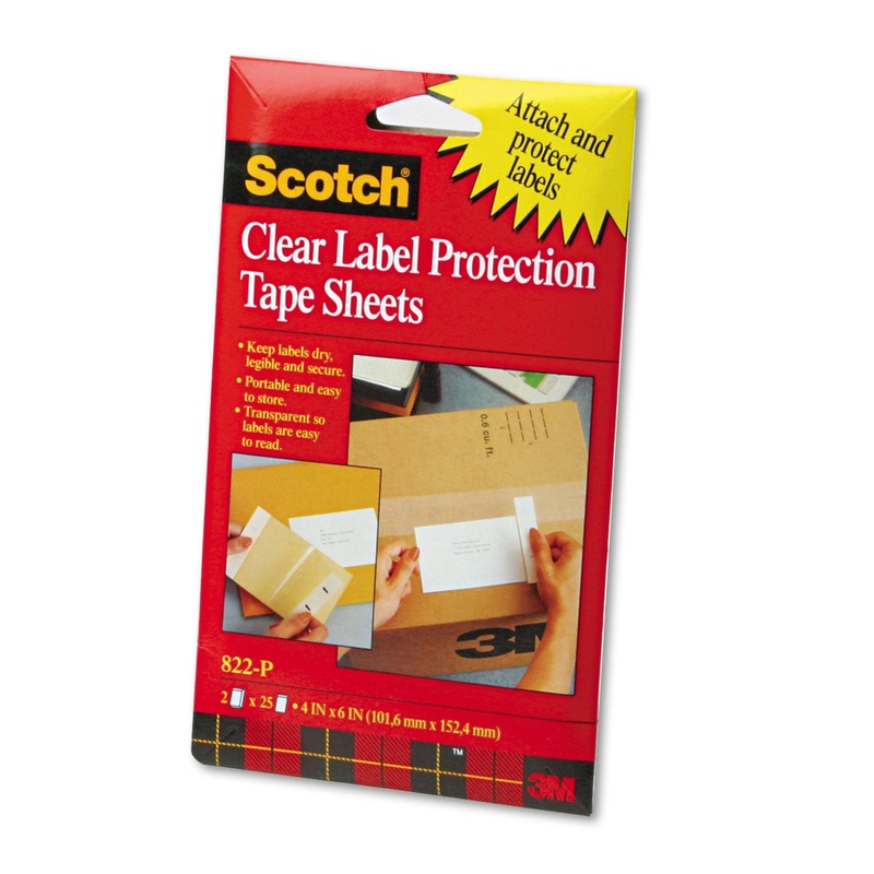 SCOTCHPAD LABEL PROTECTION TAPE SHEETS, 4″ X 6″, CLEAR, 25/PAD, 2 PADS/PACK