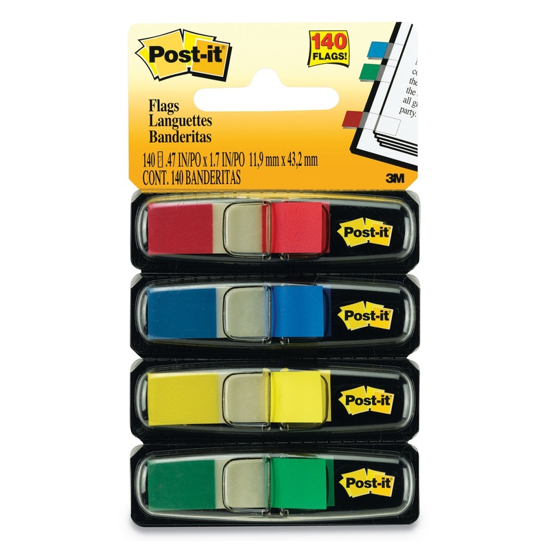 SMALL FLAGS, 0.5″ X 1.75″, STANDARD, ASSORTED PRIMARY, 140/DISPENSER, 6 DISPENSERS/BOX