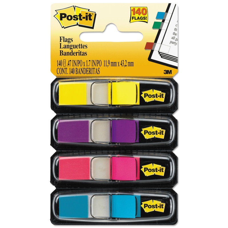 SMALL PAGE FLAGS IN DISPENSERS, 0.5″ X 1.75″, FOUR COLORS, 35/COLOR, 4 DISPENSERS/PACK