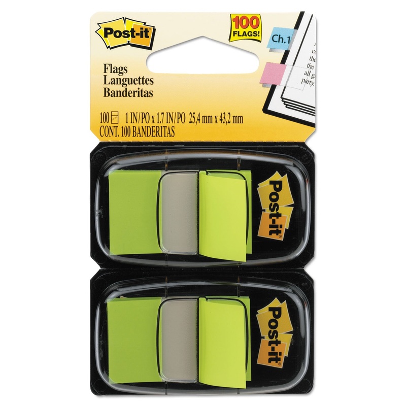 Standard Page Flags In Dispenser, Bright Green, 100 Flags/dispenser