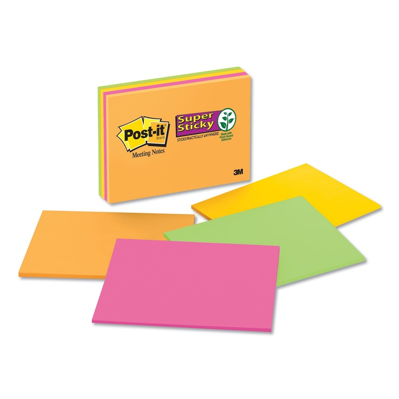 Super Sticky Meeting Notes In Rio De Janeiro Colors, 8 X 6, 45-Sheet, 4/pack