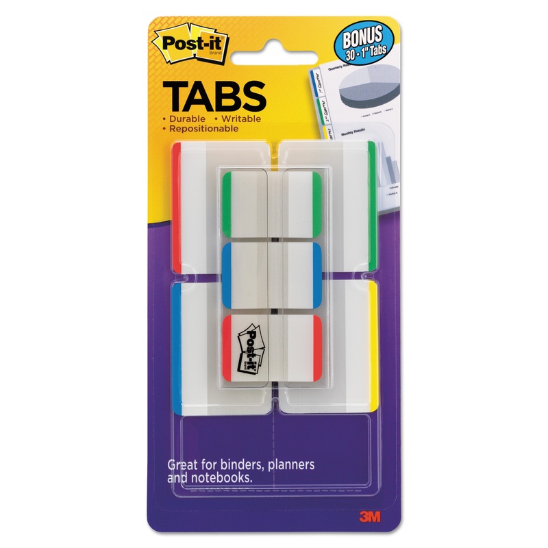 TABS VALUE PACK, 1/5-CUT AND 1/3-CUT TABS, ASSORTED PRIMARY COLORS, 1″ AND 2″ WIDE, 114/PACK