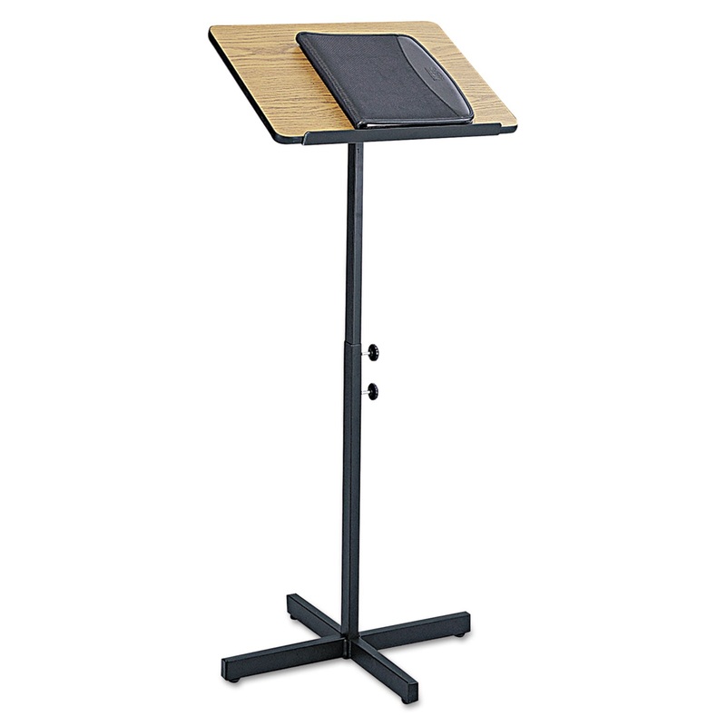 ADJUSTABLE SPEAKER STAND, 21W X 21D X 29.5H TO 46H, MEDIUM OAK/BLACK